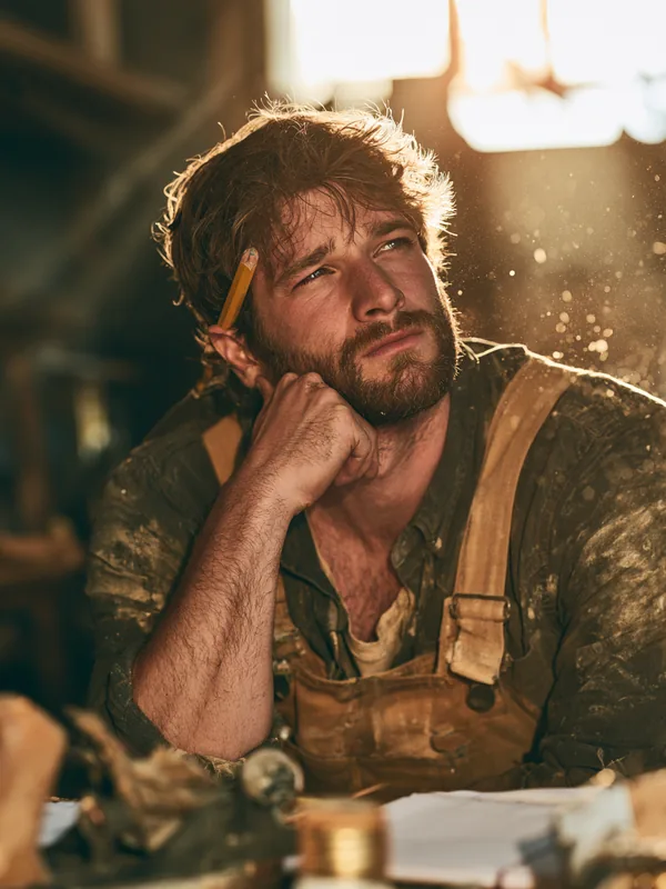 American carpenter planning carefully, representing thoughtful budgeting with the the site calculator